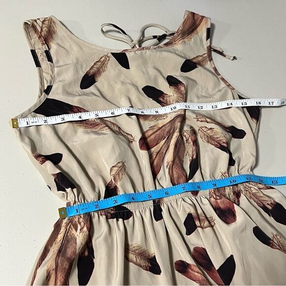 anthropologie Audrey 3+1 Feather Printed Tie Back Dress - Picture 7 of 8